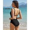 QINSEN Women’s Square Neck One Piece Swimsuit Open Back Side Ruched Bathing Suit Tummy Control Slimming Swimwear(Black)