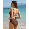 QINSEN Women’s Square Neck One Piece Swimsuit Open Back Side Ruched Bathing Suit Tummy Control Slimming Swimwear(Brown)