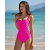 QINSEN Women’s Square Neck One Piece Swimsuit Open Back Side Ruched Bathing Suit Tummy Control Slimming Swimwear(Magenta)