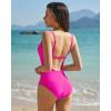 QINSEN Women’s Square Neck One Piece Swimsuit Open Back Side Ruched Bathing Suit Tummy Control Slimming Swimwear(Magenta)