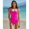 QINSEN Women’s Square Neck One Piece Swimsuit Open Back Side Ruched Bathing Suit Tummy Control Slimming Swimwear(Magenta)