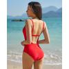 QINSEN Women’s Square Neck One Piece Swimsuit Open Back Side Ruched Bathing Suit Tummy Control Slimming Swimwear(Red)