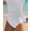 QINSEN Women’s Square Neck One Piece Swimsuit Open Back Side Ruched Bathing Suit Tummy Control Slimming Swimwear(White)