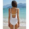 QINSEN Women’s Square Neck One Piece Swimsuit Open Back Side Ruched Bathing Suit Tummy Control Slimming Swimwear(White)