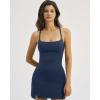 QINSEN Two Piece Womens Spaghetti Strap Tennis Dress with Shorts Racer Back Workout Golf Dresses(Navy Blue)