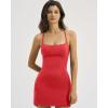 QINSEN Two Piece Womens Spaghetti Strap Tennis Dress with Shorts Racer Back Workout Golf Dresses(Red)