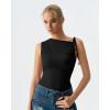 QINSEN Women’s Sleeveless Tank Tops High Neck Double Lined Summer Crop Going Out Shirts(Black)