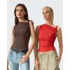 QINSEN Women’s Sleeveless Tank Tops High Neck Double Lined Summer Crop Going Out Shirts(Fairy Red)