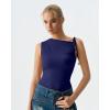 QINSEN Women’s Sleeveless Tank Tops High Neck Double Lined Summer Crop Going Out Shirts(Navy)
