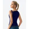 QINSEN Women’s Sleeveless Tank Tops High Neck Double Lined Summer Crop Going Out Shirts(Navy)