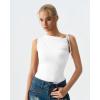 QINSEN Women’s Sleeveless Tank Tops High Neck Double Lined Summer Crop Going Out Shirts(White)