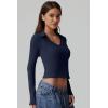 QINSEN Womens V Neck Polo Shirt Long Sleeve Double Lined Tees Basic Collared Fitted Going Out Tops