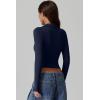 QINSEN Womens V Neck Polo Shirt Long Sleeve Double Lined Tees Basic Collared Fitted Going Out Tops