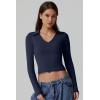 QINSEN Womens V Neck Polo Shirt Long Sleeve Double Lined Tees Basic Collared Fitted Going Out Tops