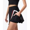 QINSEN Tennis Skirts for Women Side Slit A Line Athletic Skort High Waisted Golf Workout Skirt with Shorts Pockets(Black)