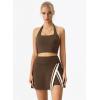 QINSEN Tennis Skirts for Women Side Slit A Line Athletic Skort High Waisted Golf Workout Skirt with Shorts Pockets(Brown)