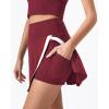 QINSEN Tennis Skirts for Women Side Slit A Line Athletic Skort High Waisted Golf Workout Skirt with Shorts Pockets(Burgundy)