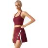 QINSEN Tennis Skirts for Women Side Slit A Line Athletic Skort High Waisted Golf Workout Skirt with Shorts Pockets(Burgundy)