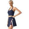 QINSEN Tennis Skirts for Women Side Slit A Line Athletic Skort High Waisted Golf Workout Skirt with Shorts Pockets(Navy)