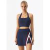 QINSEN Tennis Skirts for Women Side Slit A Line Athletic Skort High Waisted Golf Workout Skirt with Shorts Pockets(Navy)