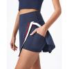 QINSEN Tennis Skirts for Women Side Slit A Line Athletic Skort High Waisted Golf Workout Skirt with Shorts Pockets(Navy)