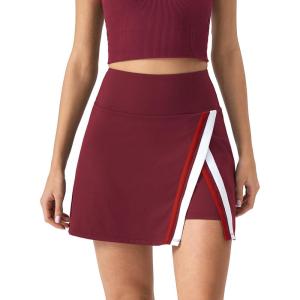 QINSEN Tennis Skirts for Women Side Slit A Line Athletic Skort High Waisted Golf Workout Skirt with Shorts Pockets(Burgundy)