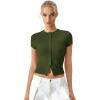 QINSEN Women’s Crewneck Short Sleeve T Shirts Ribbed Button Going Out Trendy Tops(Army Green)
