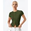 QINSEN Women’s Crewneck Short Sleeve T Shirts Ribbed Button Going Out Trendy Tops(Army Green)