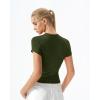 QINSEN Women’s Crewneck Short Sleeve T Shirts Ribbed Button Going Out Trendy Tops(Army Green)