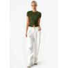 QINSEN Women’s Crewneck Short Sleeve T Shirts Ribbed Button Going Out Trendy Tops(Army Green)