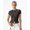 QINSEN Women’s Crewneck Short Sleeve T Shirts Ribbed Button Going Out Trendy Tops(Dark Grey)