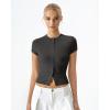 QINSEN Women’s Crewneck Short Sleeve T Shirts Ribbed Button Going Out Trendy Tops(Dark Grey)