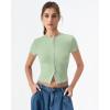 QINSEN Women’s Crewneck Short Sleeve T Shirts Ribbed Button Going Out Trendy Tops(Light Green)