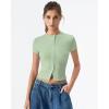 QINSEN Women’s Crewneck Short Sleeve T Shirts Ribbed Button Going Out Trendy Tops(Light Green)