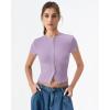 QINSEN Women’s Crewneck Short Sleeve T Shirts Ribbed Button Going Out Trendy Tops(Light Purple)