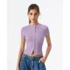QINSEN Women’s Crewneck Short Sleeve T Shirts Ribbed Button Going Out Trendy Tops(Light Purple)