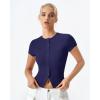 QINSEN Women’s Crewneck Short Sleeve T Shirts Ribbed Button Going Out Trendy Tops(Navy)