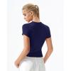 QINSEN Women’s Crewneck Short Sleeve T Shirts Ribbed Button Going Out Trendy Tops(Navy)