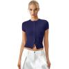 QINSEN Women’s Crewneck Short Sleeve T Shirts Ribbed Button Going Out Trendy Tops(Navy)