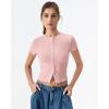 QINSEN Women’s Crewneck Short Sleeve T Shirts Ribbed Button Going Out Trendy Tops(Pink)