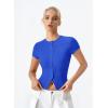 QINSEN Women’s Crewneck Short Sleeve T Shirts Ribbed Button Going Out Trendy Tops(Sapphire Blue)