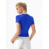 QINSEN Women’s Crewneck Short Sleeve T Shirts Ribbed Button Going Out Trendy Tops(Sapphire Blue)