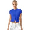 QINSEN Women’s Crewneck Short Sleeve T Shirts Ribbed Button Going Out Trendy Tops(Sapphire Blue)