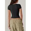 QINSEN Women’s V Neck Short Sleeve T Shirts Double Lined Tee Seamed Cup Going Out Tops(Black)