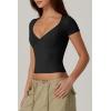 QINSEN Women’s V Neck Short Sleeve T Shirts Double Lined Tee Seamed Cup Going Out Tops(Black)