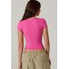 QINSEN Women’s V Neck Short Sleeve T Shirts Double Lined Tee Seamed Cup Going Out Tops(Magenta)