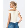 QINSEN Womens Off Shoulder Asymmetrical Tops Diagonal Button-up Closure Split Hem Cropped T Shirts Y2k Tank Top(Beige01)
