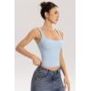QINSEN Womens Tank Tops with Built in Bras Square Neck Double Lined Basic Sleeveless Workout Tops(Light Blue)