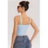 QINSEN Womens Tank Tops with Built in Bras Square Neck Double Lined Basic Sleeveless Workout Tops(Light Blue)