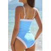 QINSEN Women’s One Piece Swimsuit Color Block Tummy Control Bathing Suit Vintage Square Neck Spaghetti Straps Swimwear(Airy Blue)